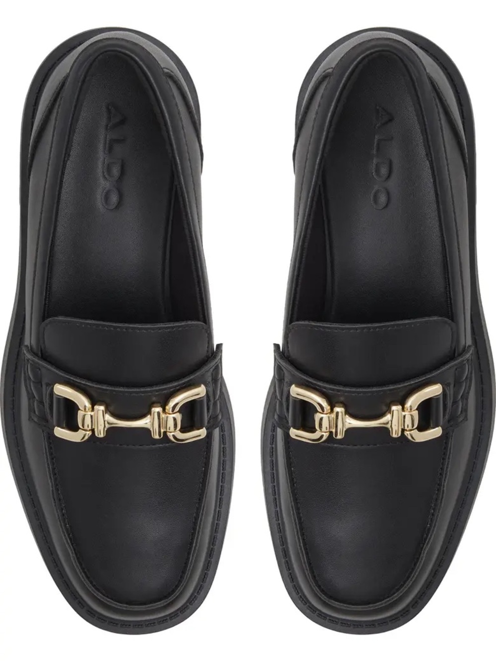 ALDO Oneameth Platform Loafer Black Leather Slip-On with Gold Horsebit